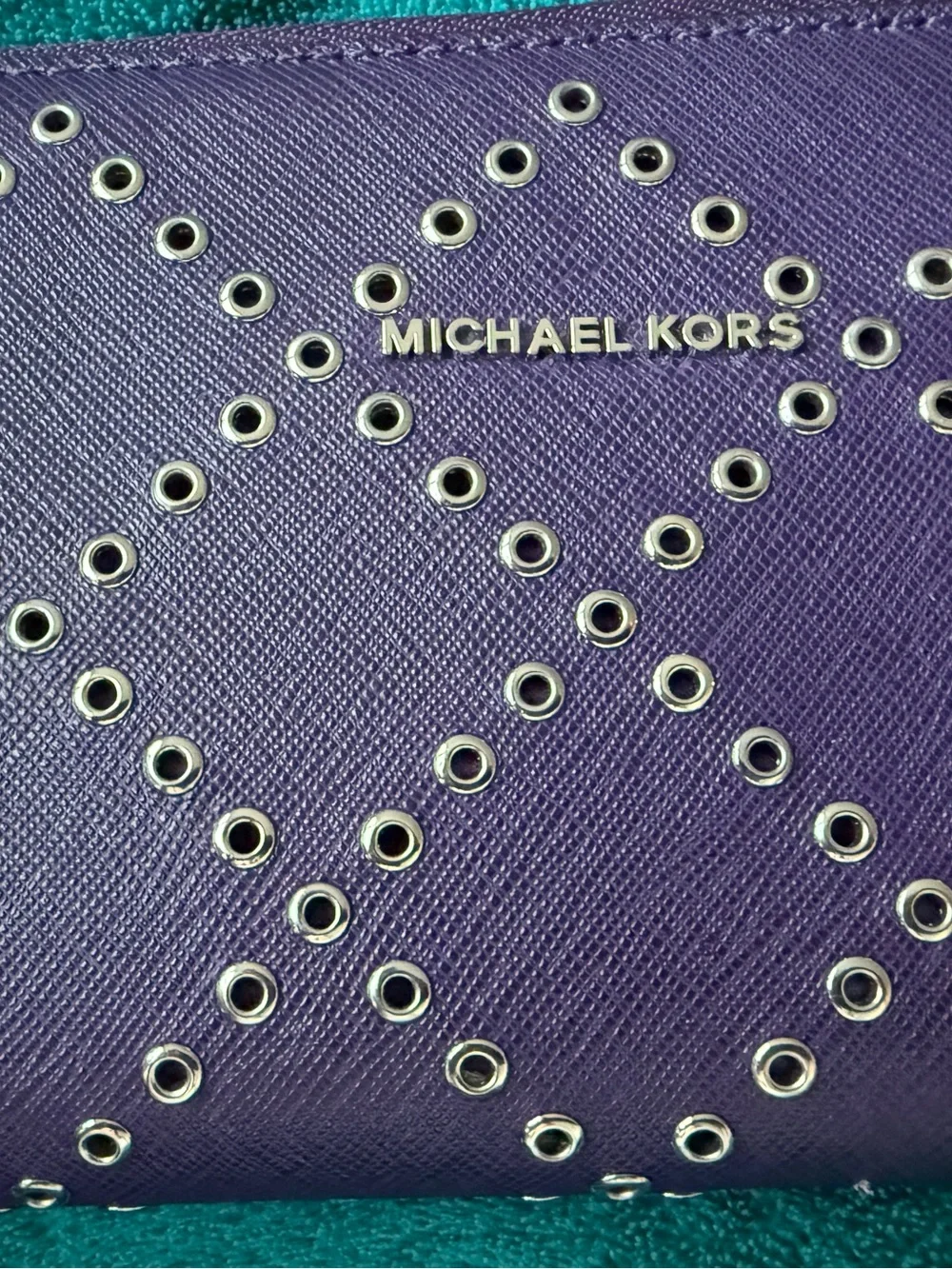Michael Kors zip-around Continental Wallet with studs and Wristlet strap. NWOT